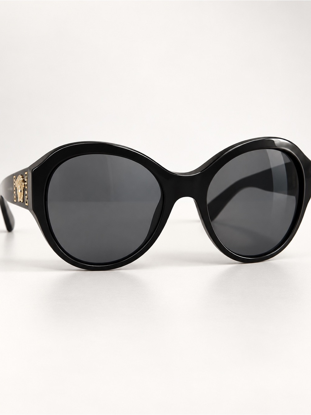 Versace Oversized Black Round Sunglasses Medusa Greek Key